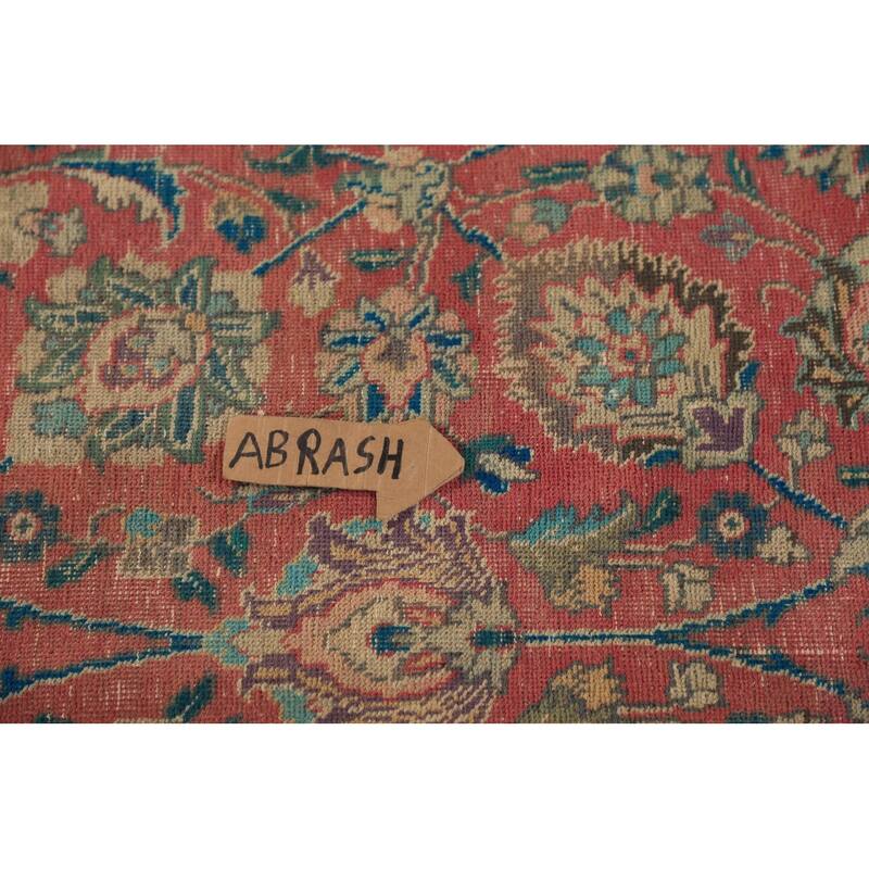 Traditional Tabriz Persian Vintage Rug Hand-Knotted Pink Wool Carpet - 7'10" x 11'2"