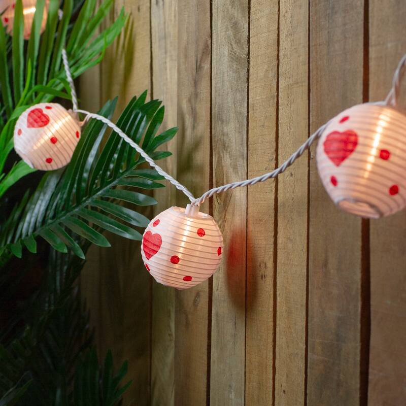 Hearts Paper Lantern Indoor Outdoor Patio Light Set - 8.5' White Wire - 10ct