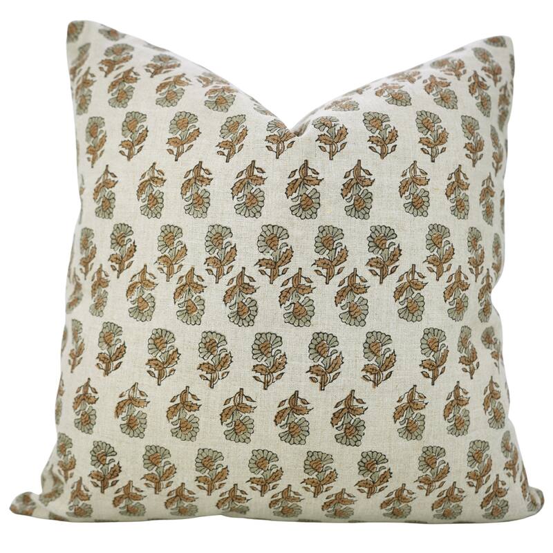 Fabdivine Soft Gray Pure Linen 22x22 Inch Sustainable Block Print Cushion Cover for Sofa, Chair or Fall Home Accent, Ashok