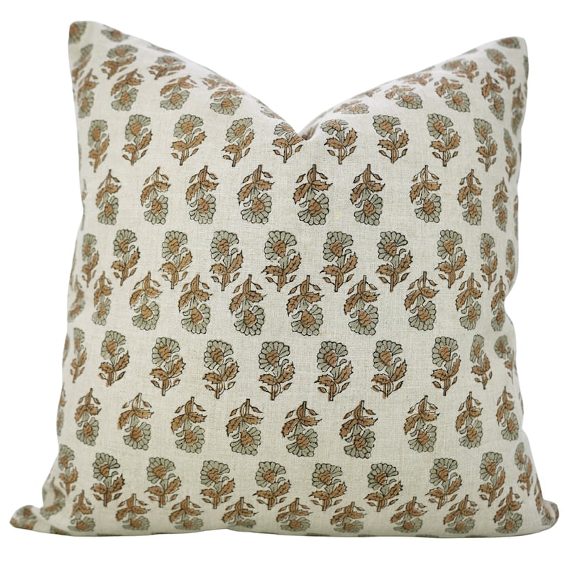 Fabdivine Soft Gray Pure Linen 26x26 Inch Sustainable Block Print Cushion Cover for Sofa, Chair or Fall Home Accent, Ashok