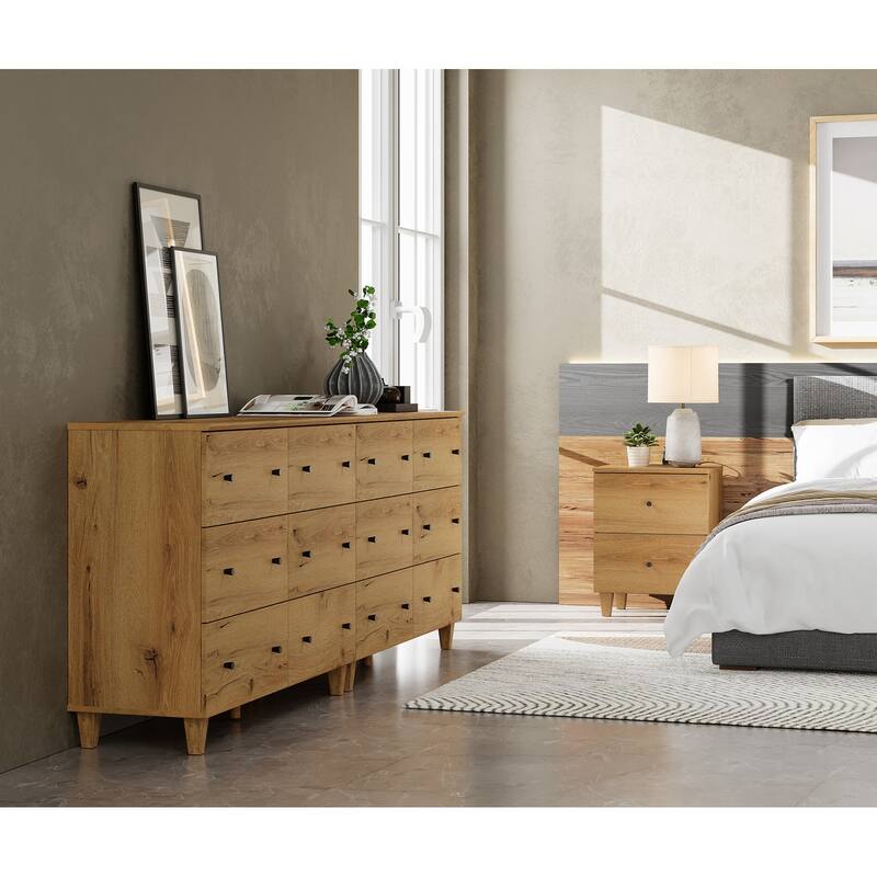 Bedroom 12-Drawer Dresser and Charging Nightstand Set, 94.4" Wide