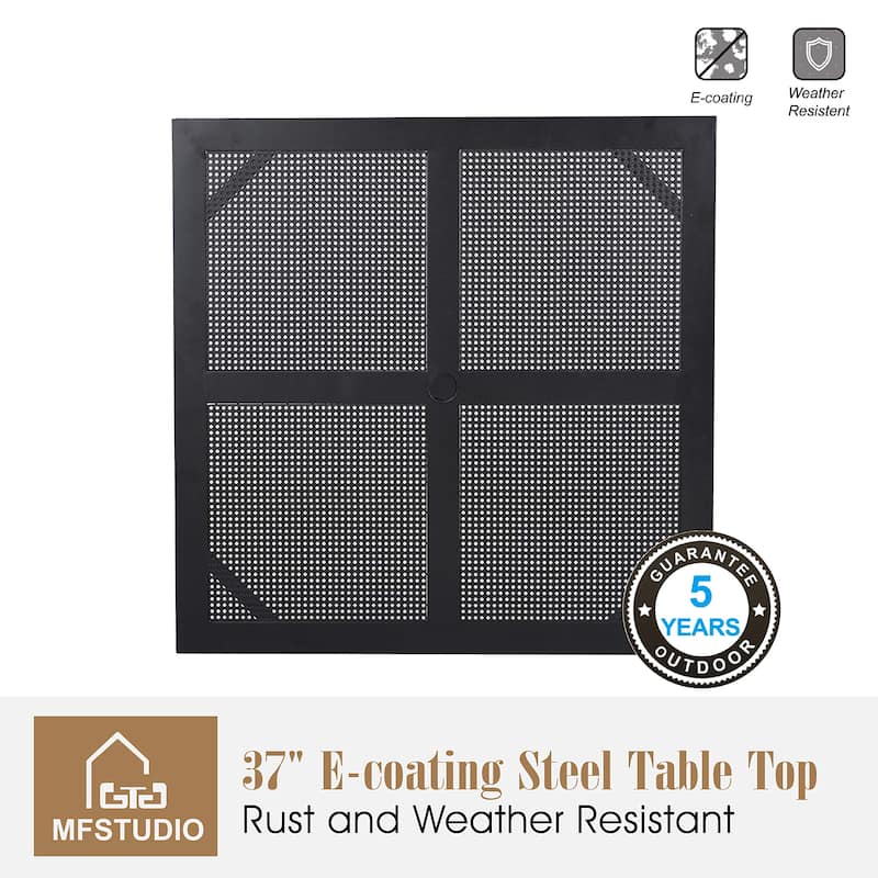 MAISON ARTS 5 Pieces Patio Dining Set, 4 Sling Dining Swivel Chairs and 37" Square Metal Mesh Table with 1.57" Umbrella Hole
