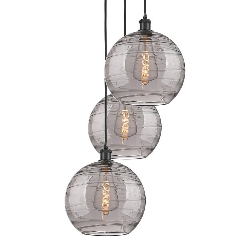 Innovations Lighting 113B-3P 41 19 Athens Deco Swirl Pendant Athens - Matte Black / Light Smoke Deco Swirl
