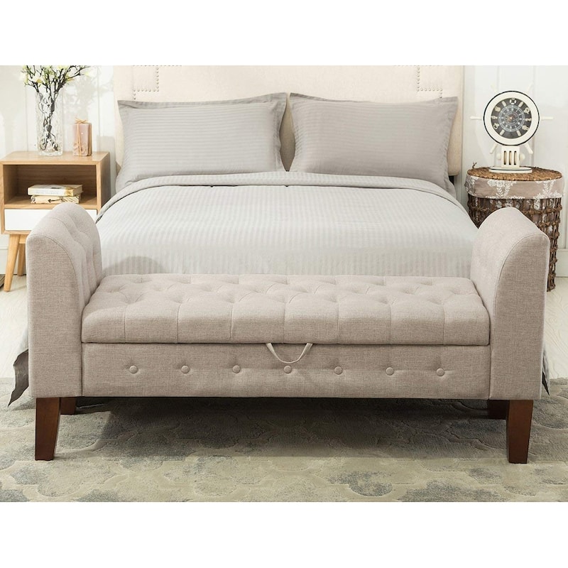 Storage Bench , Bedroom Bench with Arms Ottoman entryway bench with storage - Beige