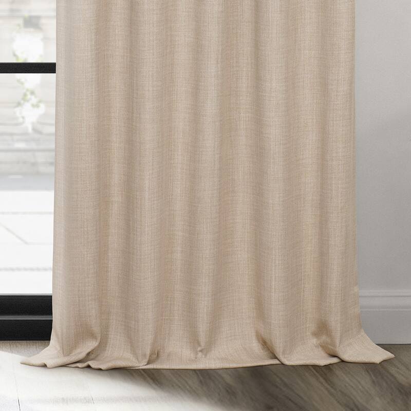 Exclusive Fabrics French Pleated Textured Faux Linen Room Darkening Curtains for Bedroom & Living Room Curtains (1 Panel)