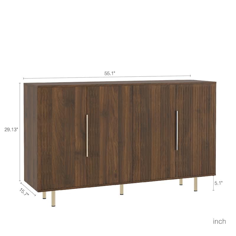 Wood Modern Buffet Cabinet with Storage, Fluted Sideboard Large Buffet with Adjustable Shelves, Accent Cabinet Console Table