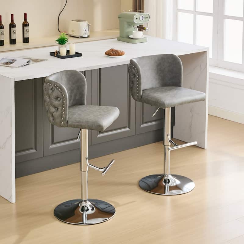 Velvet Upholstered Bar Stools Set of 2, Swivel Bar Stools with Adjusatble Height, Kitchen Island Chairs with Tufted Back