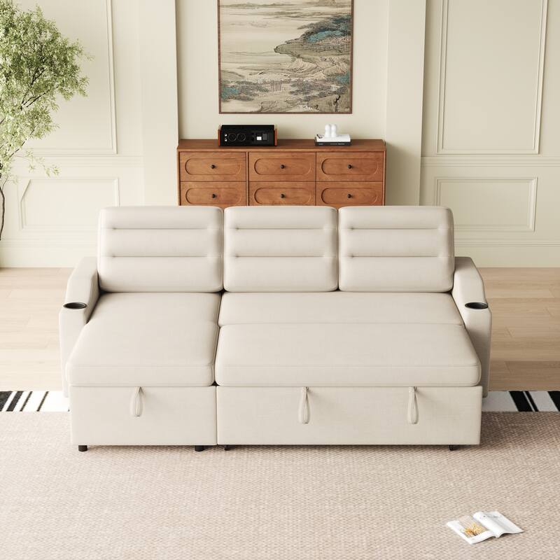 83.5-Inch Convertible Sofa Bed - Stylish Polyester Recliner with Storage for Small Spaces