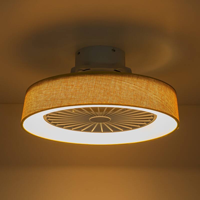 19 in. Rustic Wheel Round Fabric/ Woven Rope Fandelier 7-blade Cylinder Integrated LED Ceiling Fan with Remote Control