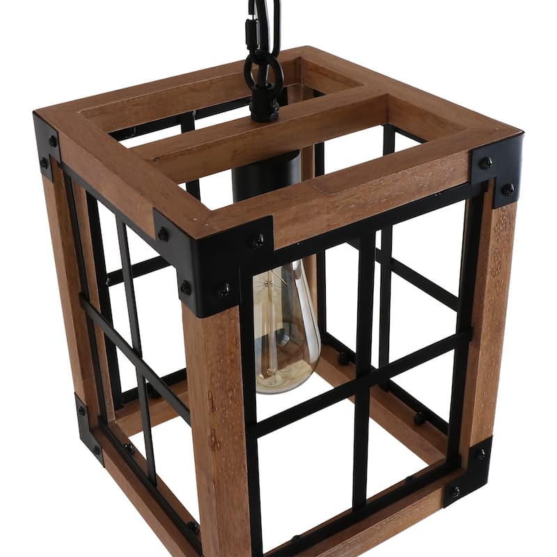 Anmytek Farmhouse Rustic 1-Light Wood Foyer Pendant Lights Industrial Kitchen Island Lights