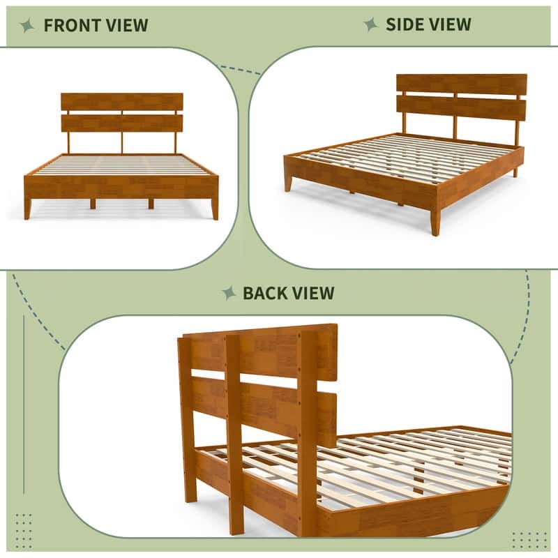 Solid Wood Modern Platform Bed Frame with Headboard