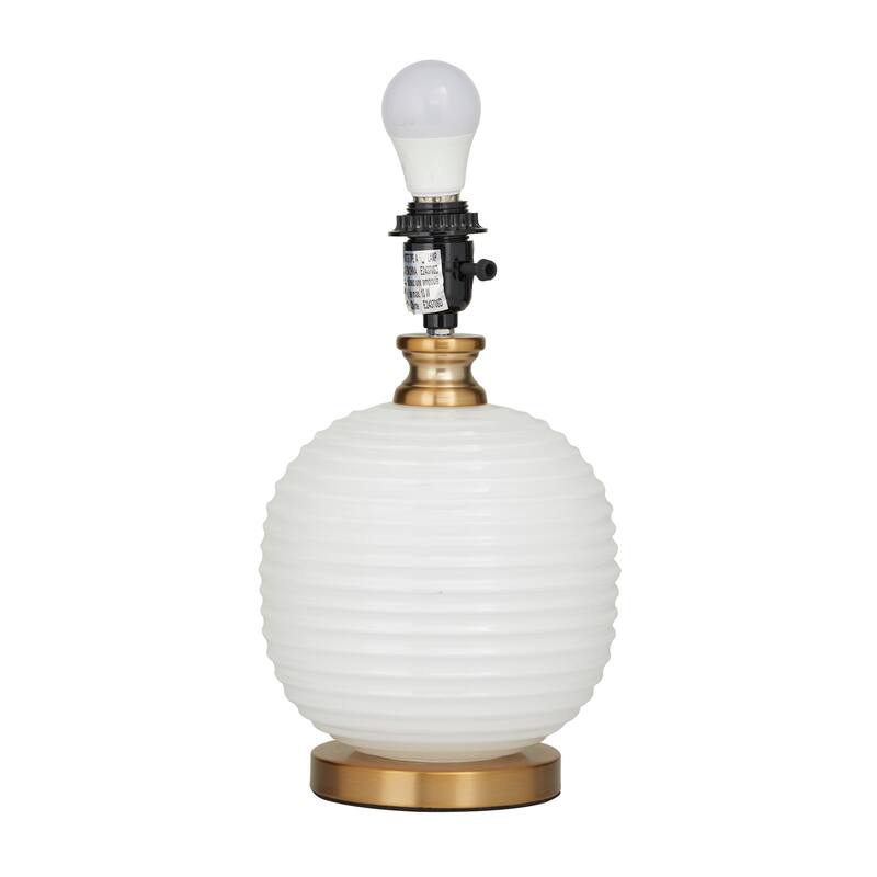 White Glass Ribbed Room Table Lamp with Gold Accents