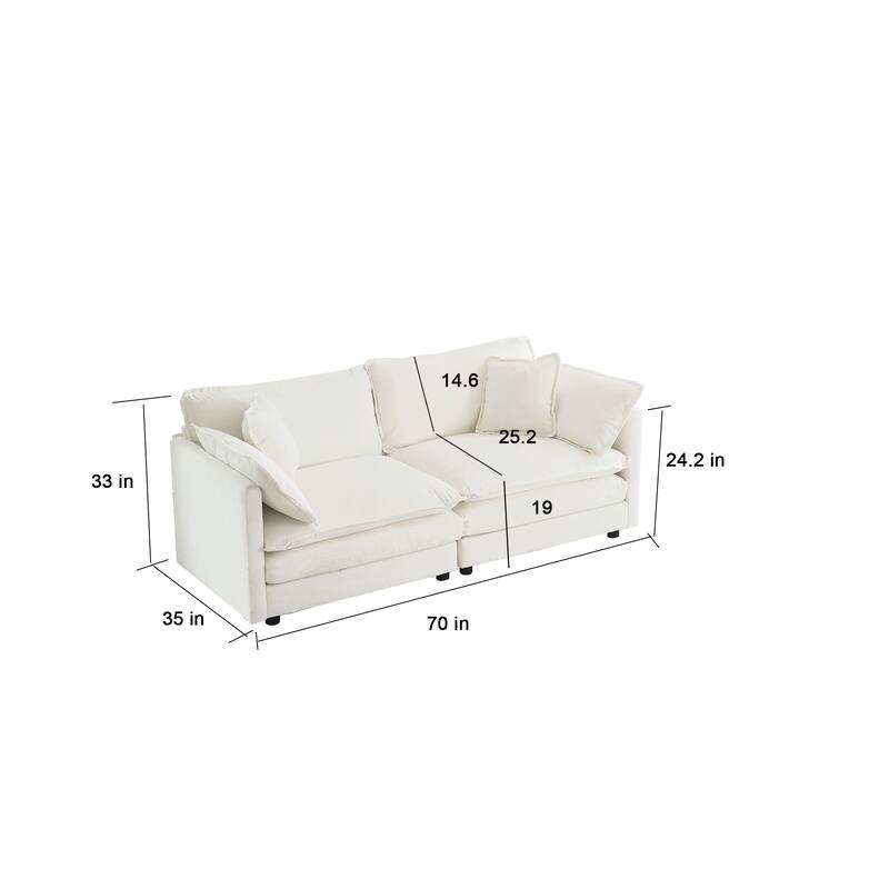 L-Shaped Sectional Sofa Chenille Upholstered Two-Seater Sofa with Ottoman, Deep Loveseat for Living Room
