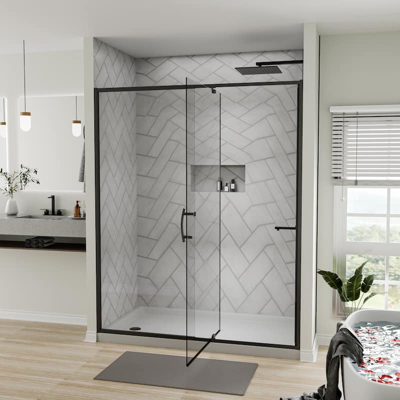 56-60" Bathtub Pivot Shower Screen Door - 60''x 71'' - Matte Black