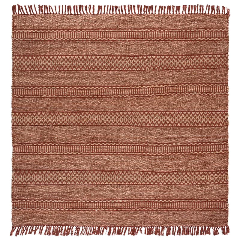 SAFAVIEH Hand-Woven Natural Fiber Ingebjorg Bohemian & Eclectic Cotton Rug - Natural/Rust - 7' Square
