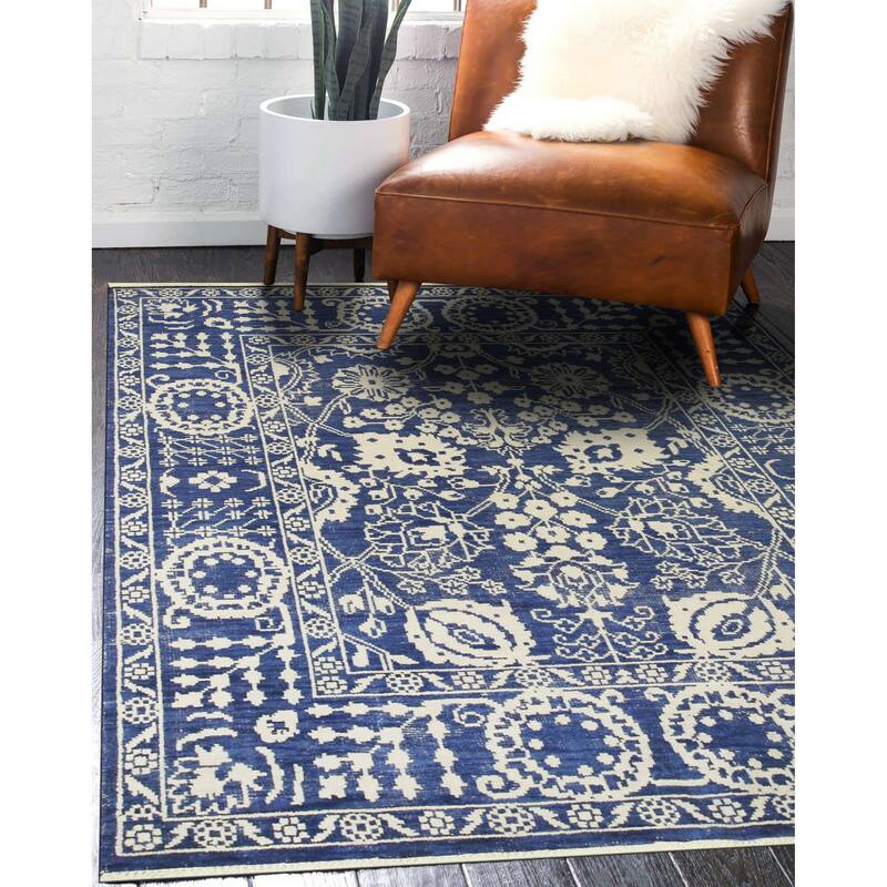 Hand-knotted Wool Blue Traditional Oriental Suzani Design Area Rug - 6' x 9' - Blue