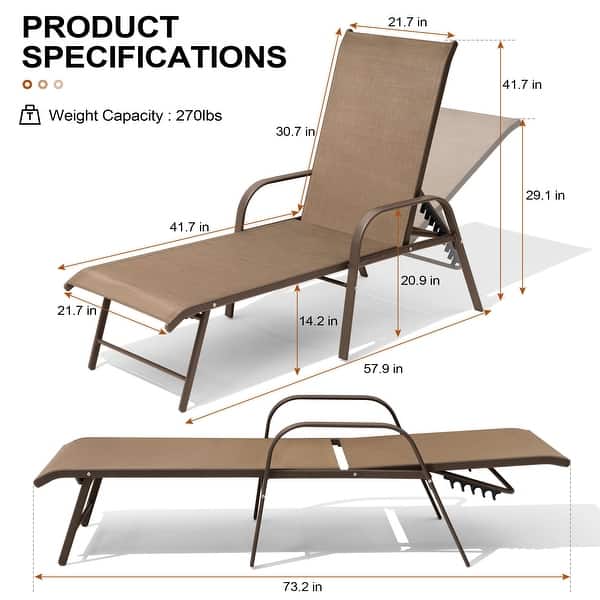 dimension image slide 4 of 9, Outdoor Patio Lounger Aluminum Adjustable Chaise Lounge Chairs with Arms (Set of 2/4) - See Picture