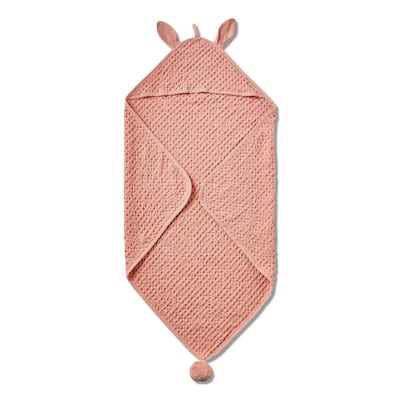 Bunny Rabbit Shaped Pink Children's Kid's Hooded Waffle Wave Organic Cotton Bath Towel,
