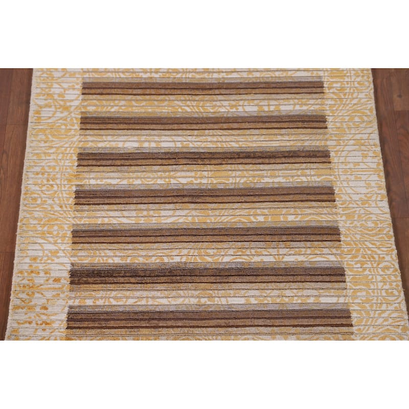 Yellow Modern Abstract Accent Rug Handmade Wool Carpet - 2'8"x 4'11"