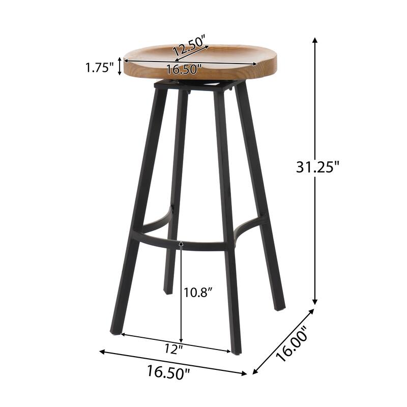 Roomfitters Swivel Bar Stool Set of 2, Pine Wood Seat Barstools with Metal Legs, Modern Counter Seating, Natural+Black