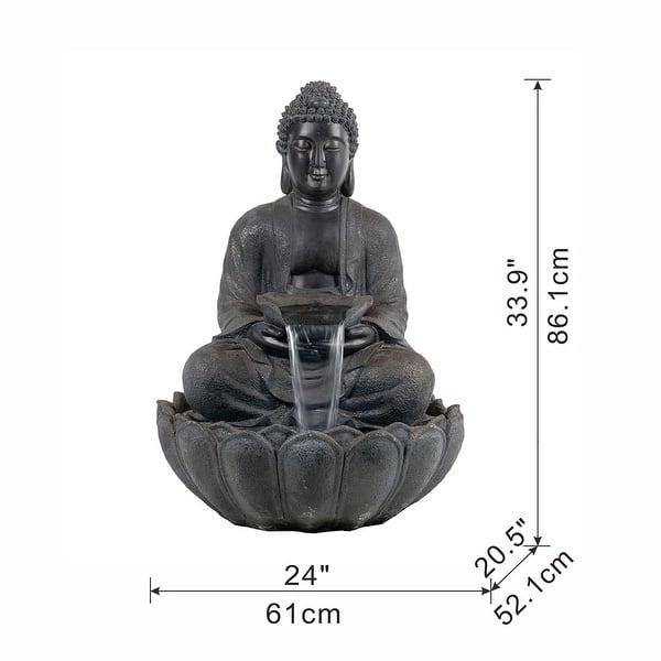 24x20.5x34"Buddha Statue Water Fountain, Indoor Outdoor Polyresin Fountain with Light
