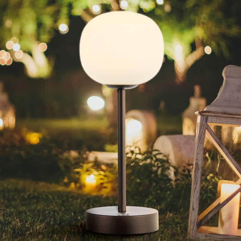 Xavier 12.25" Modern Minimalist Iron Wireless Rechargeable Integrated LED Table Lamp, Nickel/White by JONATHAN Y