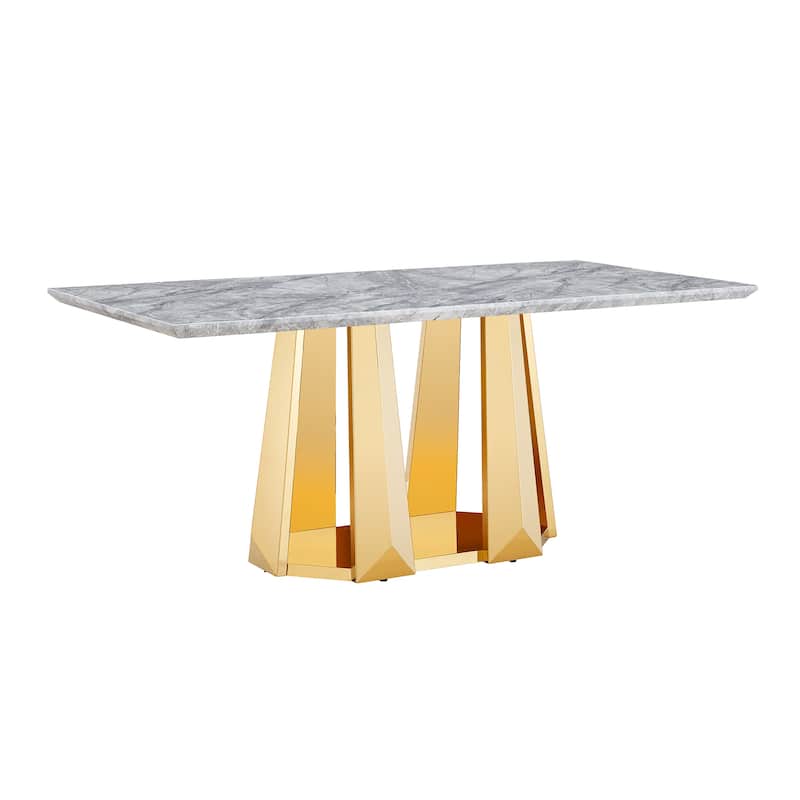 GDFStudio - Rose Series 70'' Rectangle Faux Marble Dining Table 6 People with Modern Large Size