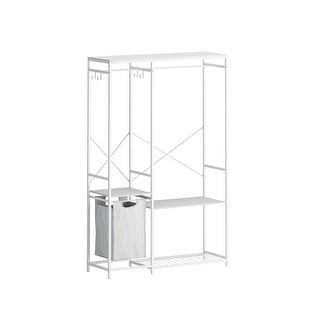 Portable White Wardrobe Coat Rack w/ Mesh Storage Rack & Storage Bag ...