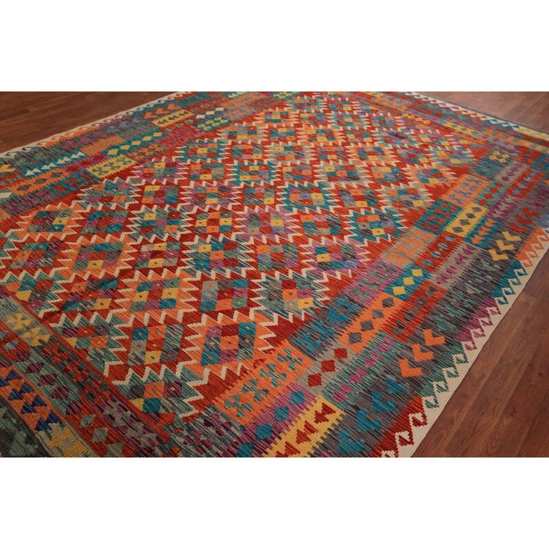 Kilim Area Rug Hand-Woven Living Room Wool Carpet - 8'0" x 11'5"