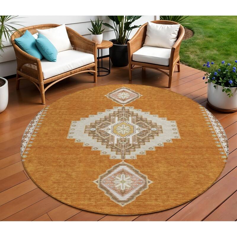 HomeRoots Oriental Traditional Rectangle Outdoor Rug - 8' Round