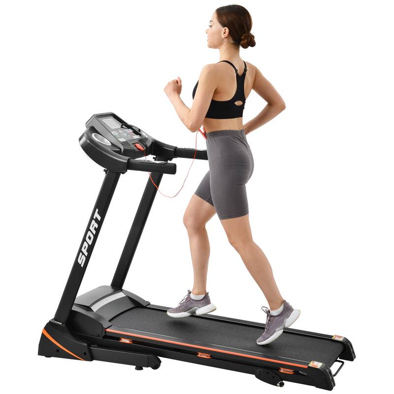 Foldable Treadmill Exercise Walking Machinate Folding Treadmill Motor 3.5HP Power Running Fitness Machine Gym With LCD Screen - Black