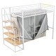 preview thumbnail 6 of 8, Twin Size Metal Loft Bed with Wardrobe and Storage Shelves, White