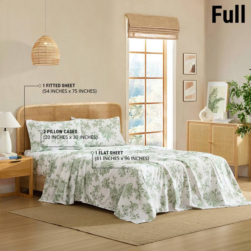 HLC.ME Floral Bed Sheets - Multi-Piece Bed Sheet Set - Wrinkle Resistant & Ultra Soft - Fits Mattresses up to 15 Inches Deep