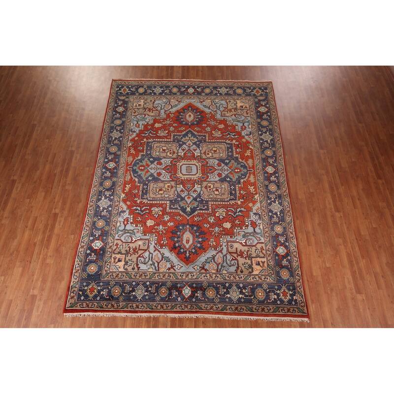 Orange Heriz Serapi Oriental Area Rug Hand-Knotted Wool Carpet - 8'7"x 12'0"