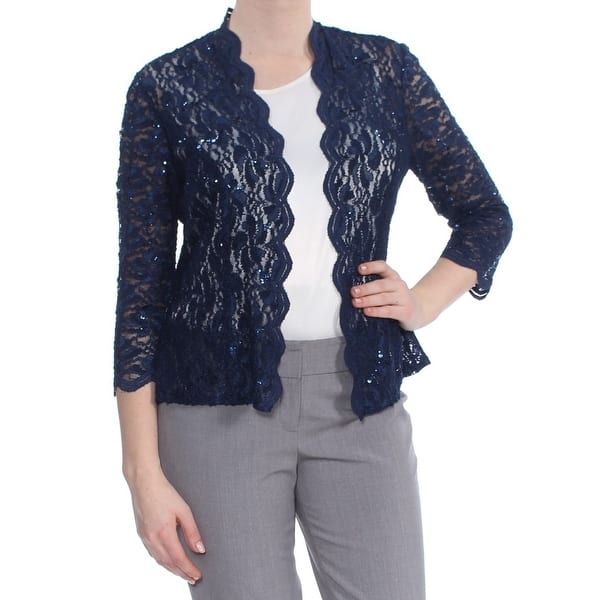 Shop Alex Evenings Womens Navy Sequined Lace Jacket Size 10