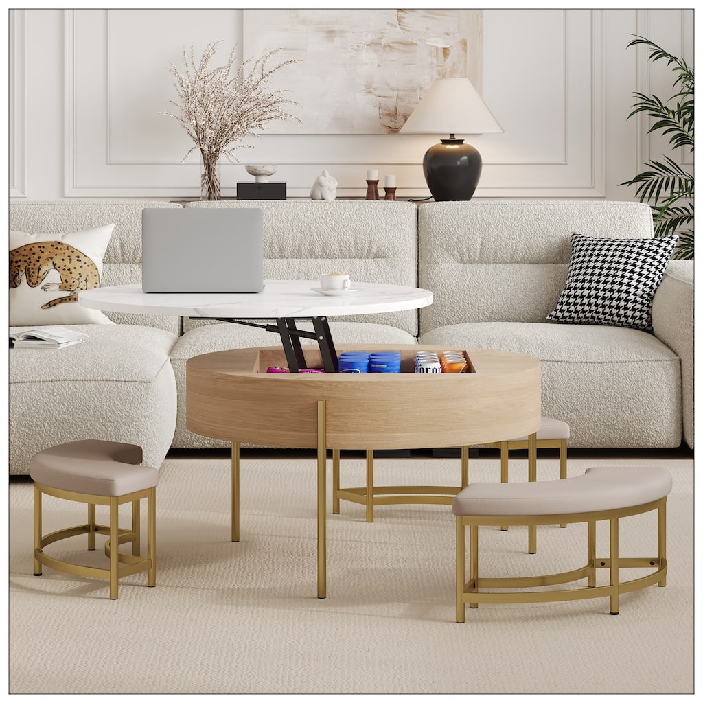 Modern Round Lift-Top Coffee Table with Storage
