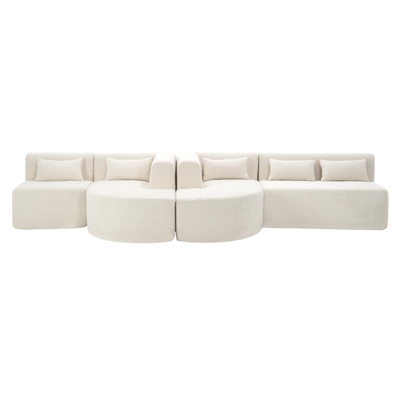 Free-combined Upholstered Sofa Couch with Two Curved Chaise Lounge and Removable Cover