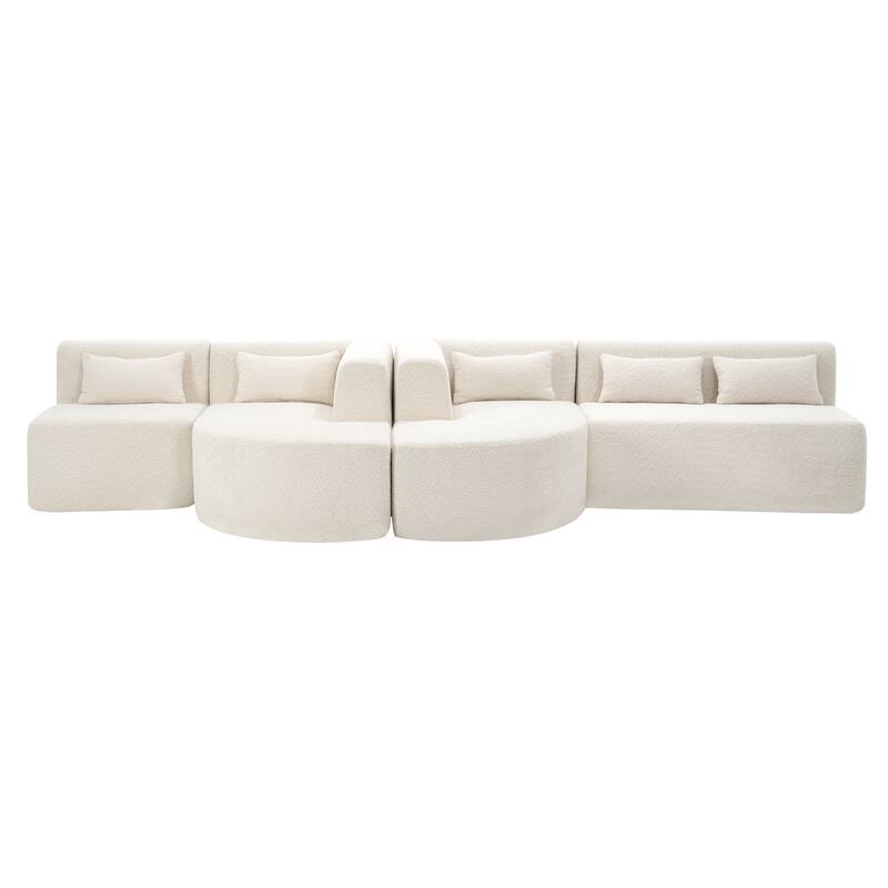 Upholstered Modular Sofa with 2 Curved Chaise Lounges and 5 Back Pillows, Free-Combination Sofa Couch for Living Room