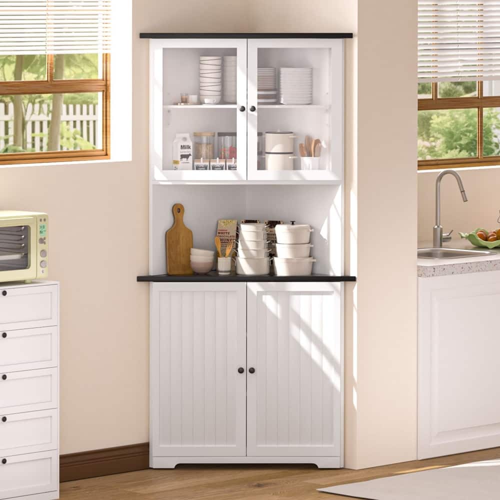 VEIKOUS 71 "Tall Corner Cabinet Storage with Doors and Adjustable Shelves
