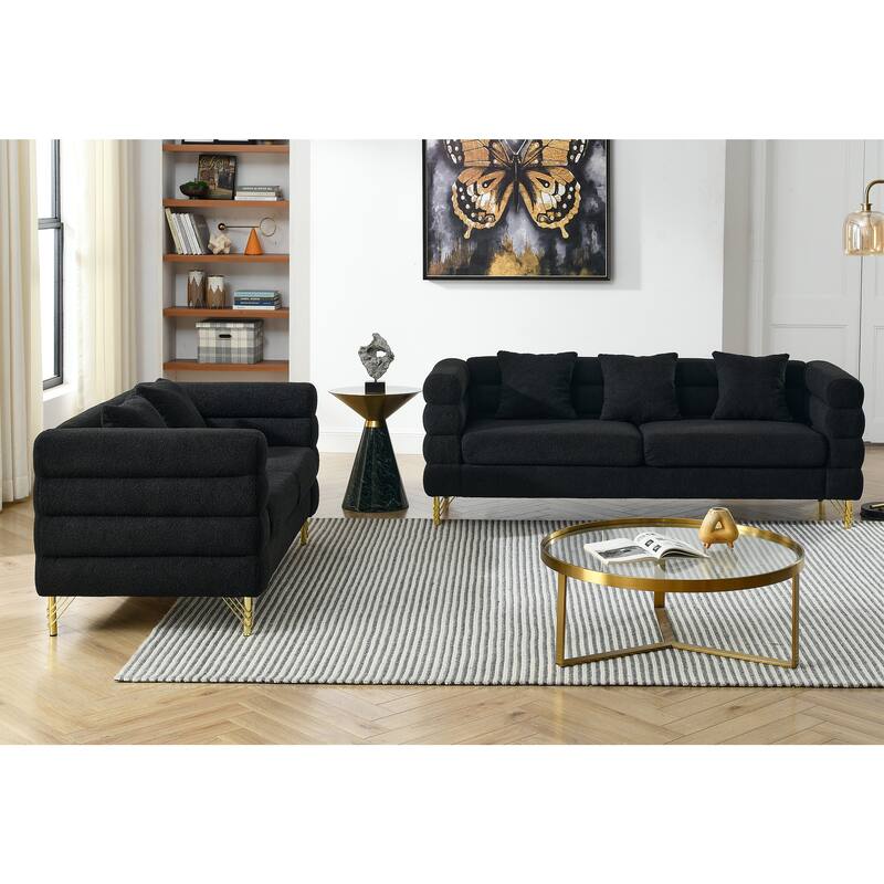 3+2 Teddy Fabric Sofa Combination - Chic Design with 5 Pillows
