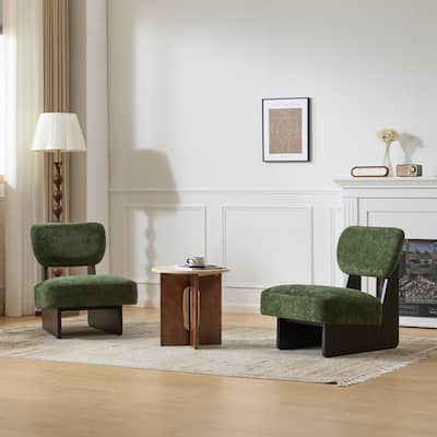 [Set Of 2] Modern Lounge Chair With Polyester Upholstery,Walnut Finish,Minimalist And Stylish Accent Seating