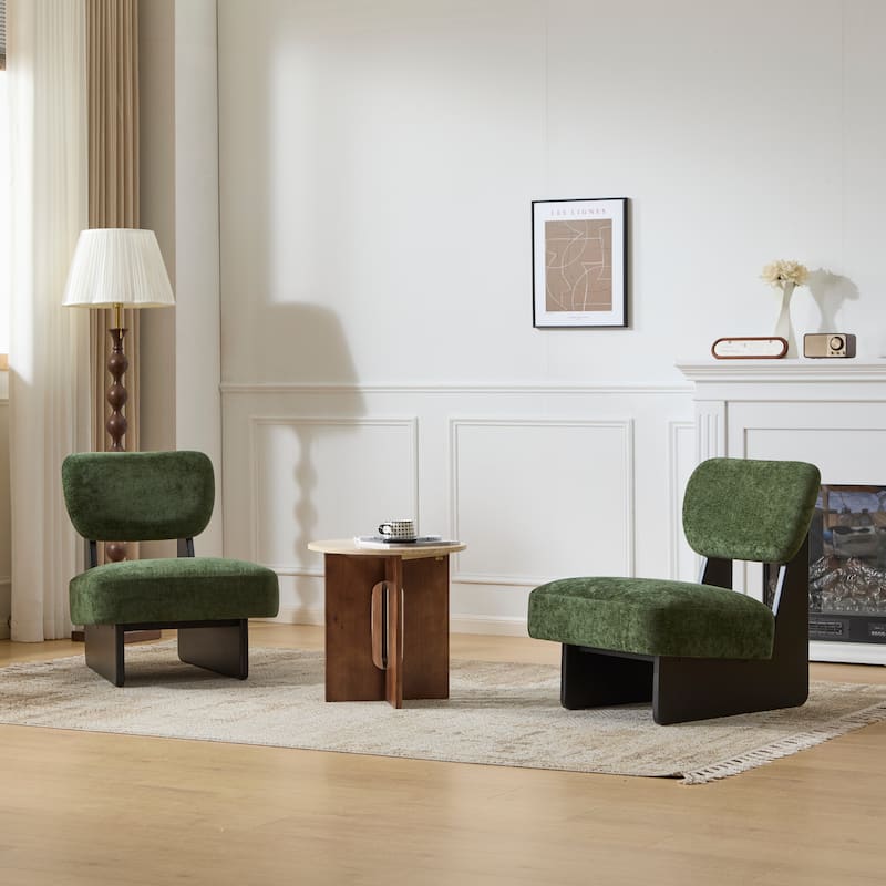 [Set of 2]Beige Lounge Chair with Polyester Upholstery,Wood Base With Natural Finish, Minimalist and Stylish Accent Seating - Black+Green