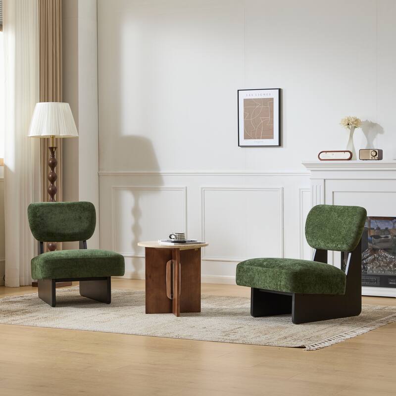 Modern Lounge Chairs with Solid Wood Frame (Set of 2) - Black+Green
