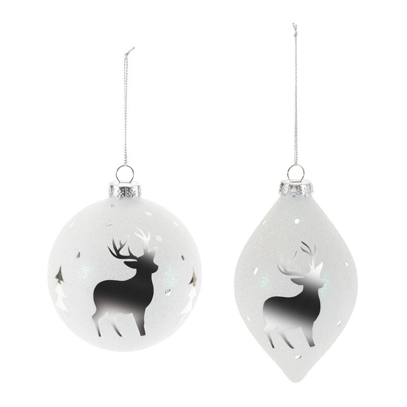 Glittered Deer Frosted Glass Christmas Ornaments - 5" - White - 6ct