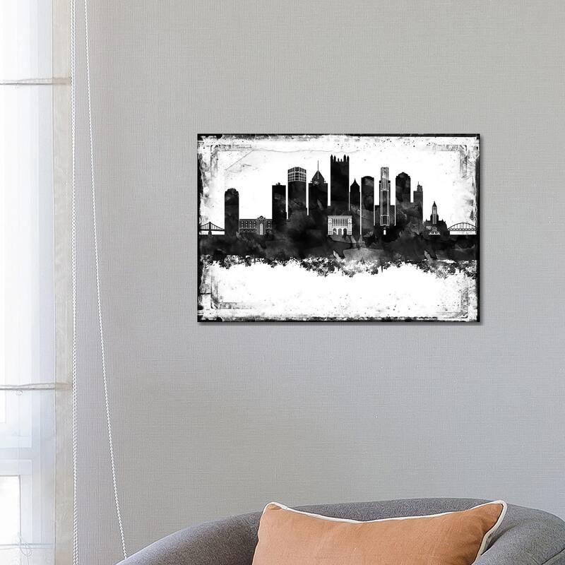 iCanvas "Pittsburgh Black And White Framed Skylines" by WallDecorAddict Canvas Print - 18x26x1.5