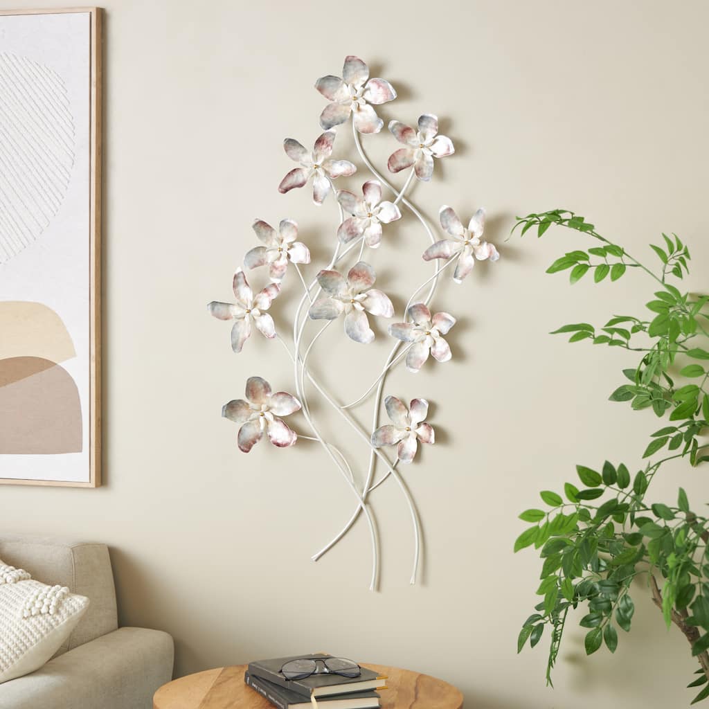 Multi Colored Metal Floral Home Wall Decor with Silver Stems