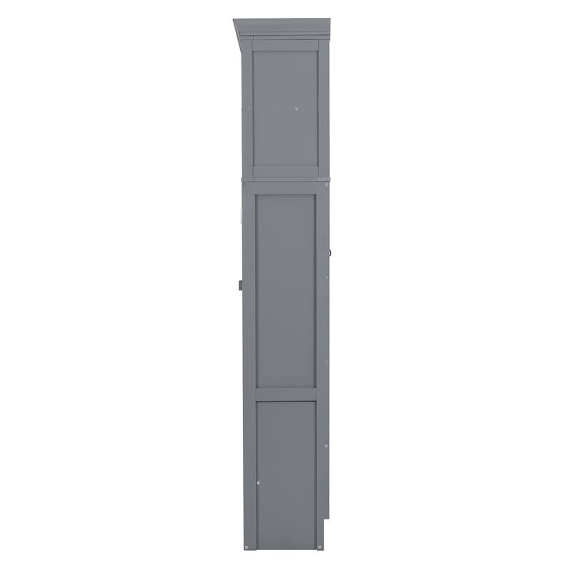 Wall Cabinet Bed Queen Murphy Bed with Top Shelves & Charging Station