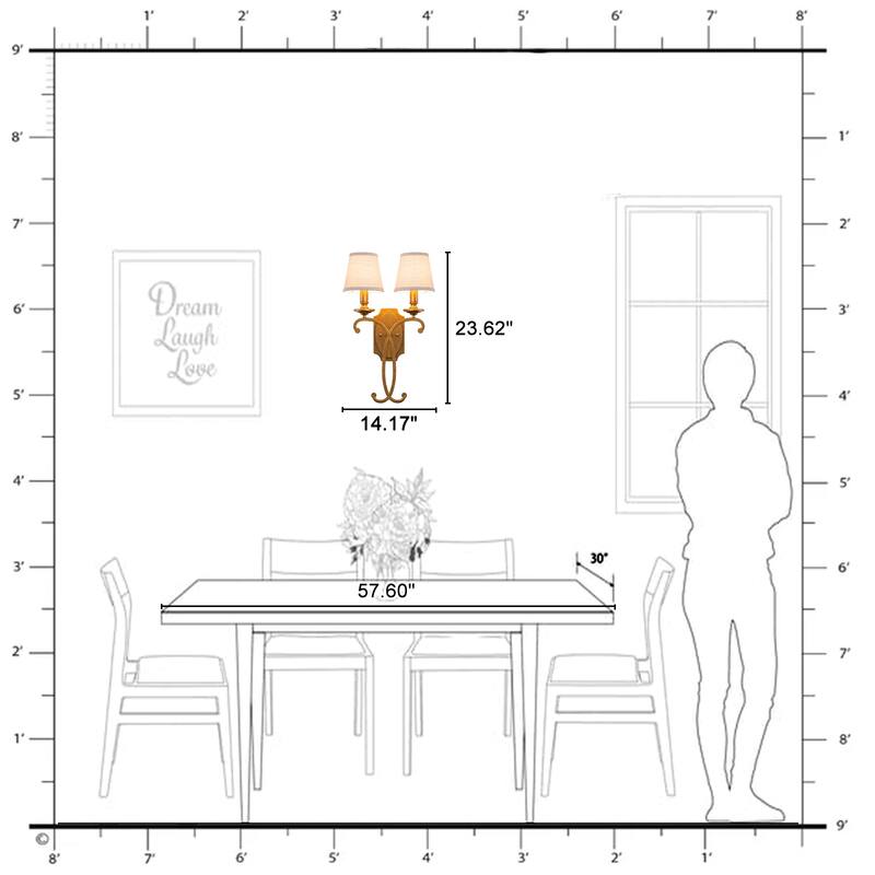 2-Light Antique Gold Metal Wall Sconce Cone Linen Fabric Shades