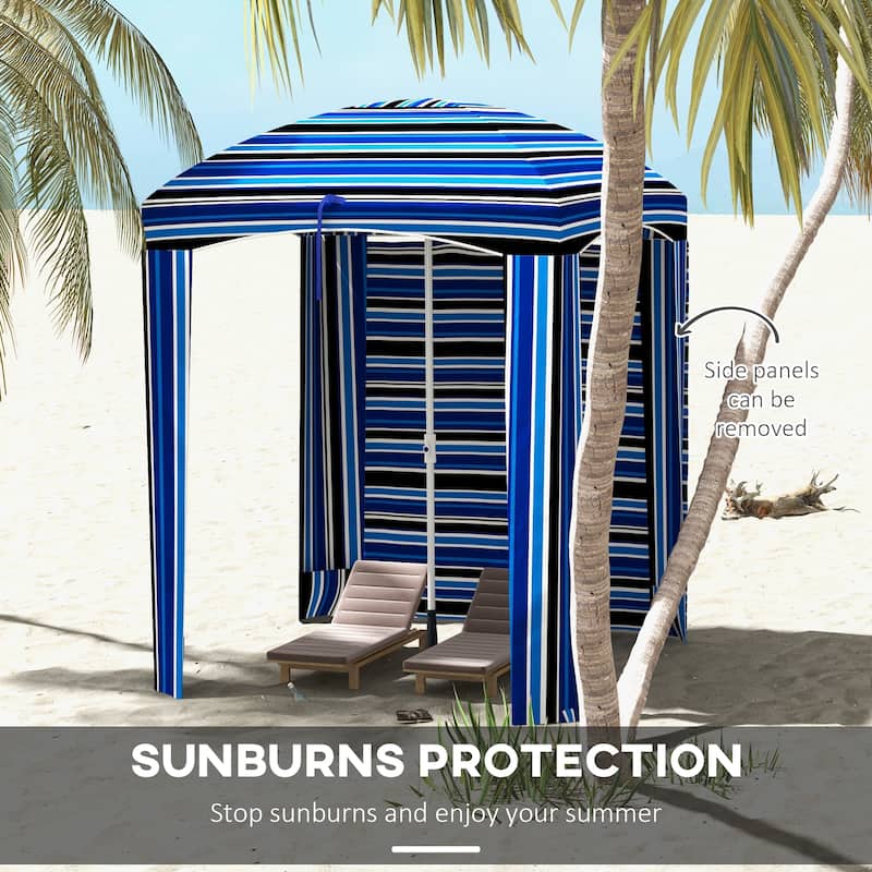 5.9' x 5.9' Portable Beach Cabana with Walls, Vents & Sandbags - Blue Stripe Design