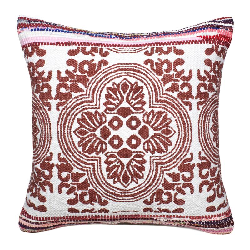 Handwoven Tesserae Mosaic Medallion Square Throw Pillow - 20" - Red and White